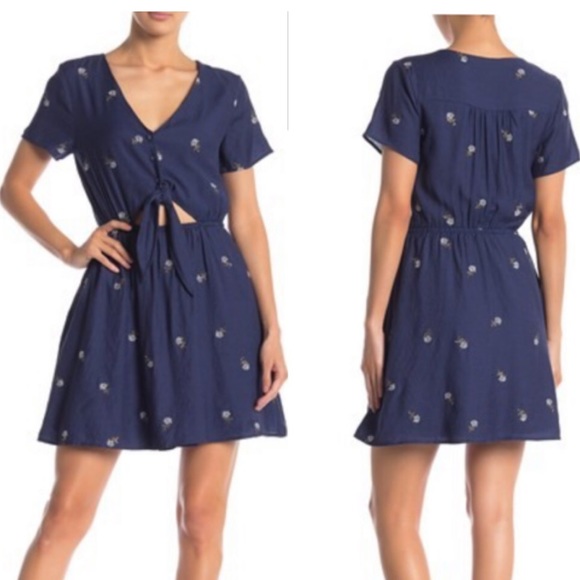 J.O.A Embroidered Floral Tie Front Mini Dress - Picture 4 of 4